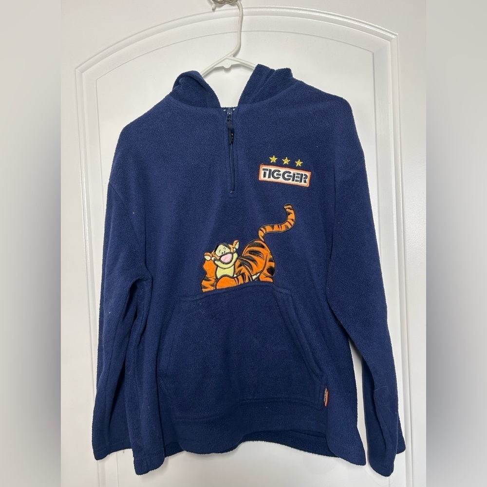 Disney Vintage Tigger 1/4 Zip Navy Fleece Pullover Hoodie Sweatshirt size small